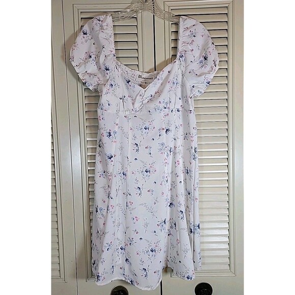 No Boundaries Dresses & Skirts - No Boundaries Puff Sleeve Dress White,Blue,Pink Sweetheart Cottagecore Wmns Sz S